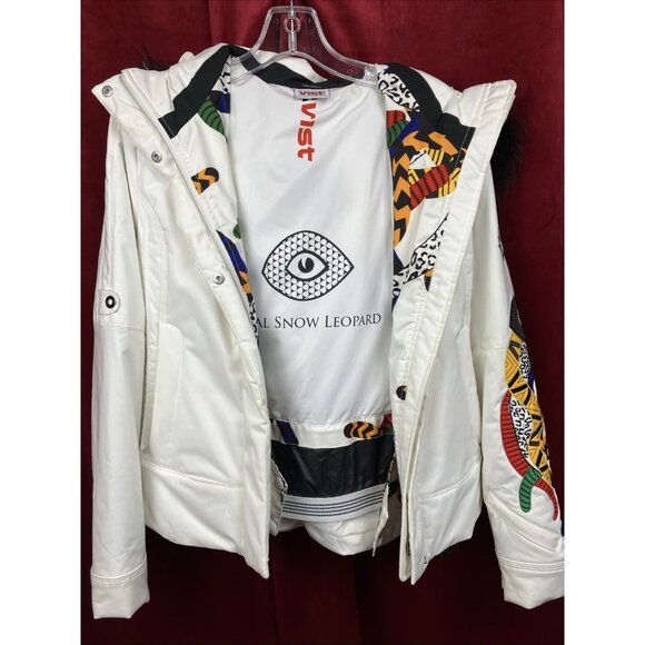 Sz Xs Vist Italy Snow Leopard Ski Jacket Fur Trim Hood White Y2k - Picture 1 of 8